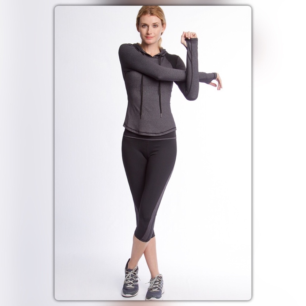 Gray and Black Color Block Workout Hoodie - Picture 2 of 4